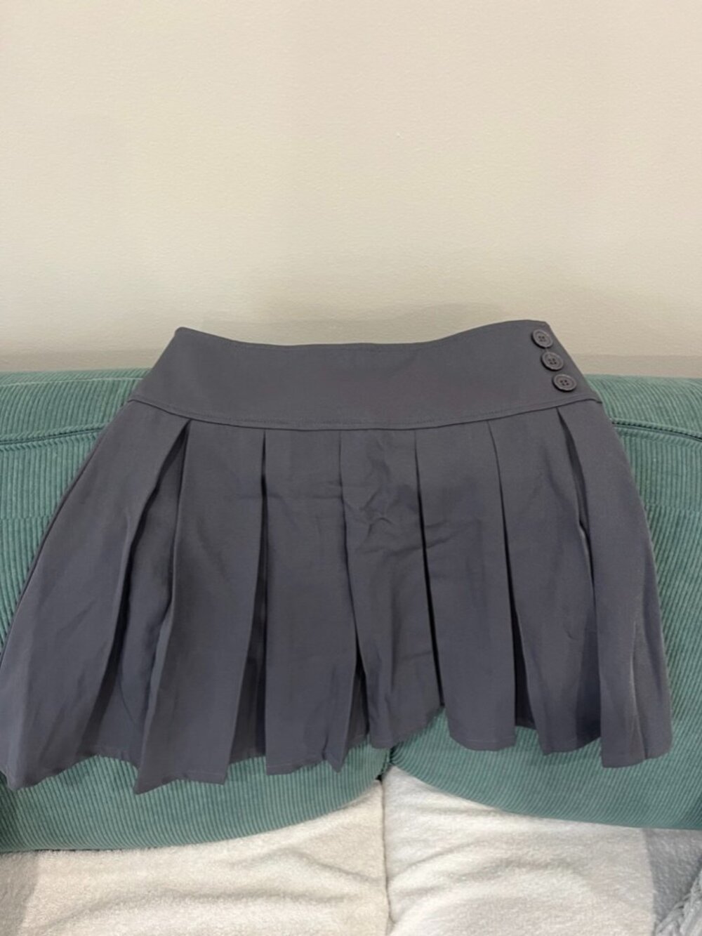 Bienzoe Dark Grey Pleated School Uniform Mini Skirt Side Buttons